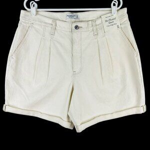 Abercrombie & Fitch Women's Pleated Ivory Short Size 16 High Rise Cuffed Hem NWT